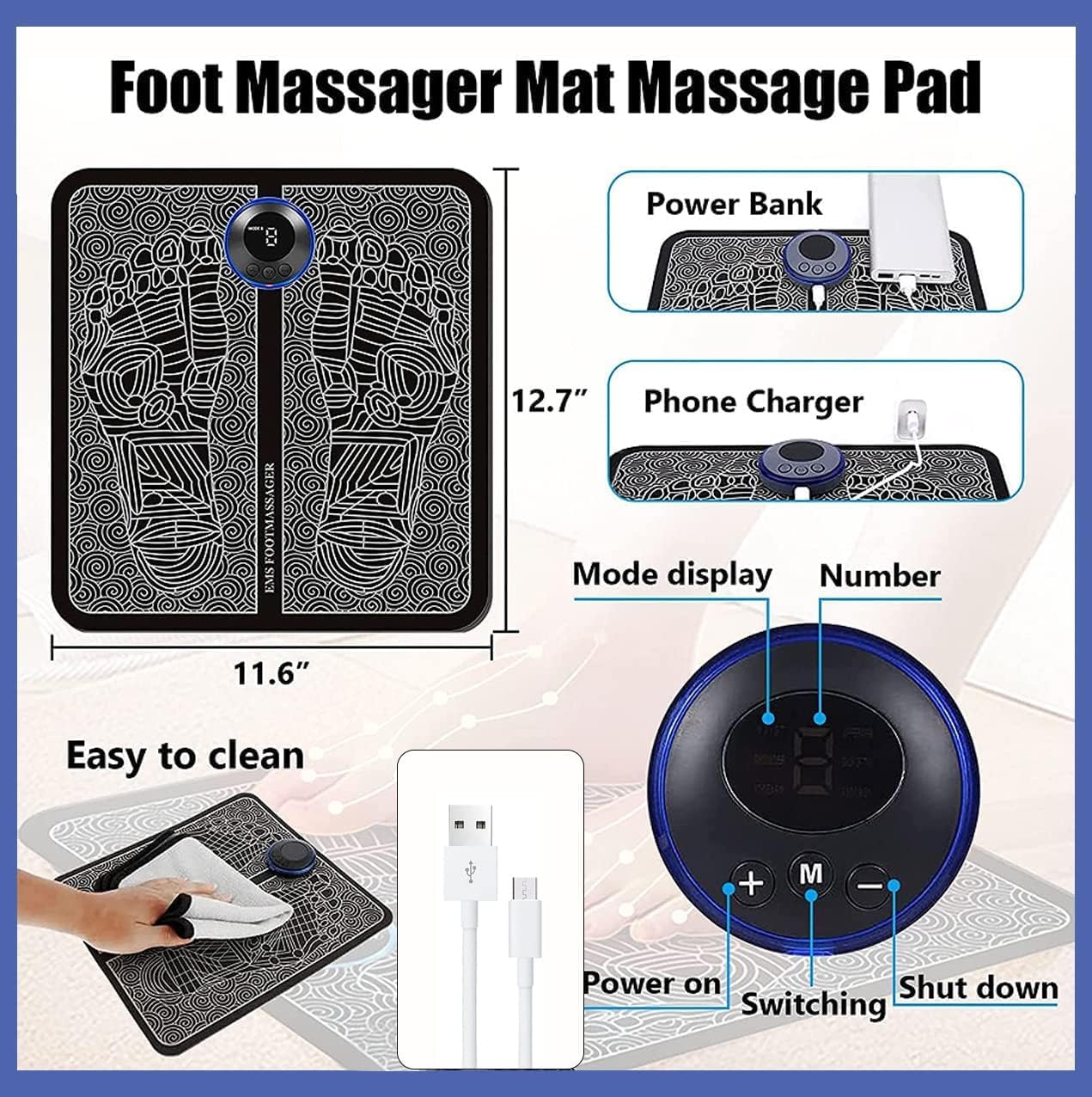 Accupoint Foldable Foot Massager, 8 modes, 19 intensity levels for ult ...